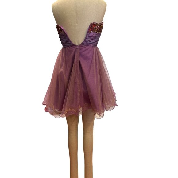 Strapless Sequined Chicas Dress S Purple Tulle & Satin Made In China Short Prom - Picture 5 of 9